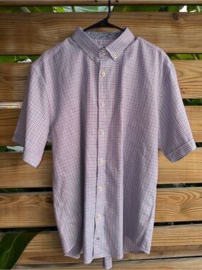 Men's Short-Sleeve Button-Down Shirt in Red Micro-Pattern